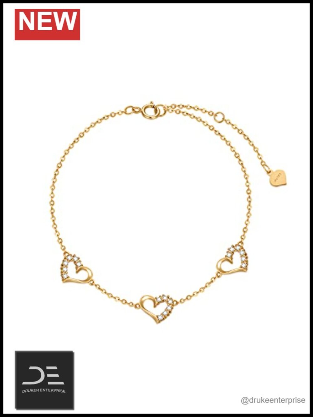 10k Gold Heart Anklet Cubic Zirconia Love Ankle Bracelet